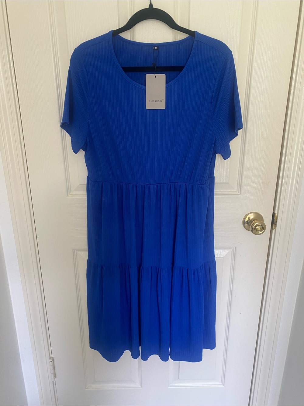 Tiered Short-Sleeve Casual Dress in Cobalt Blue